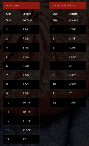 Medieval Moccasins Sizing Guide